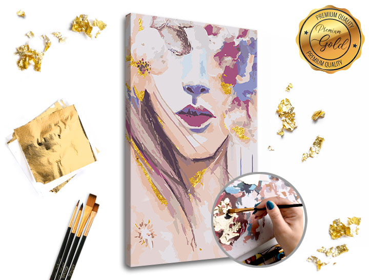 Levně Malování podle čísel PREMIUM GOLD – Žena s květinami