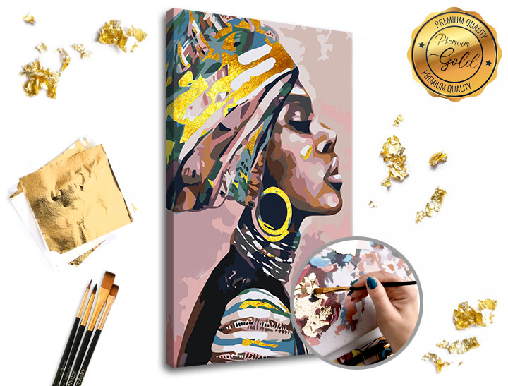 Levně Malování podle čísel PREMIUM GOLD – Žena s turbanem
