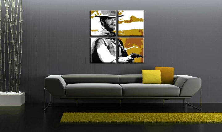 Ručně malovaný POP Art Clint Eastwood 4 dílný 100x100cm