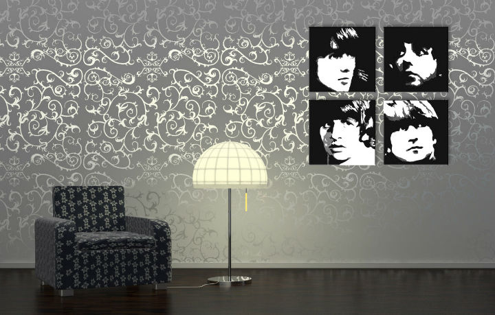 Levně Ručně malovaný POP Art Beatles 4 dílný 100x100cm