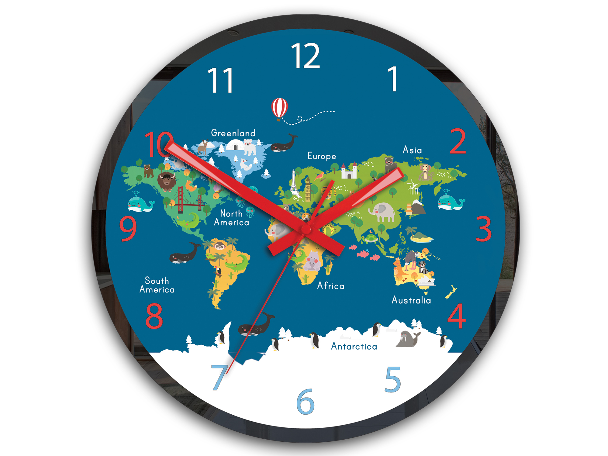 Levně Dětské nástěnné hodiny mapa světa