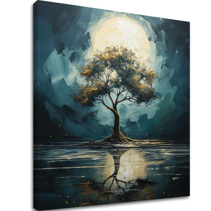 Levně Moderní nástěnná dekorace Strom měsíční noci - PREMIUM ART