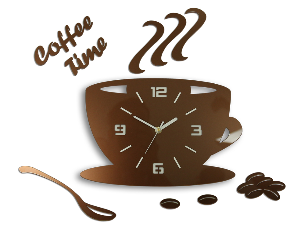 Levně Moderní nástěnné hodiny COFFE TIME 3D COPPER