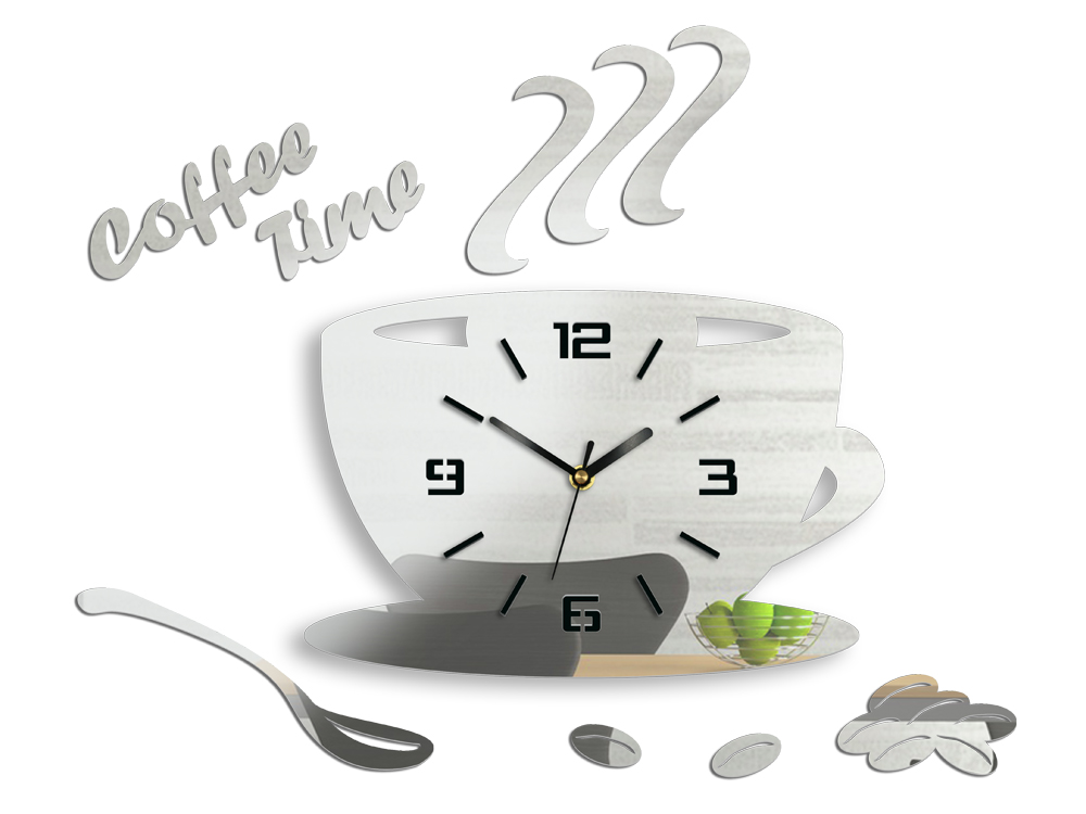 Levně Moderní nástěnné hodiny COFFE TIME 3D MIRROR