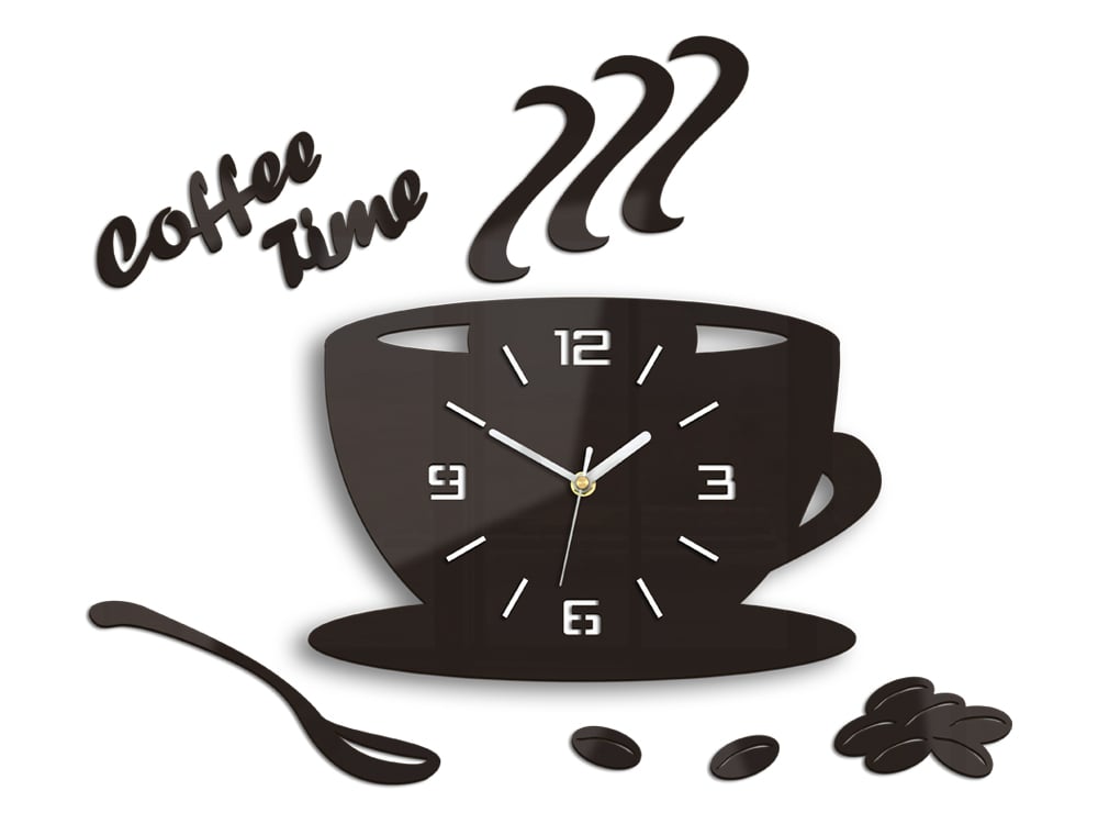 Levně Moderní nástěnné hodiny COFFE TIME 3D WENGE
