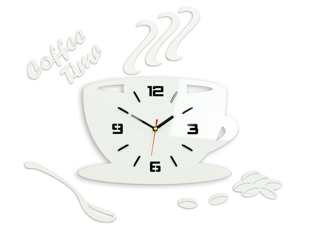 Levně Moderní nástěnné hodiny COFFE TIME 3D WHITE