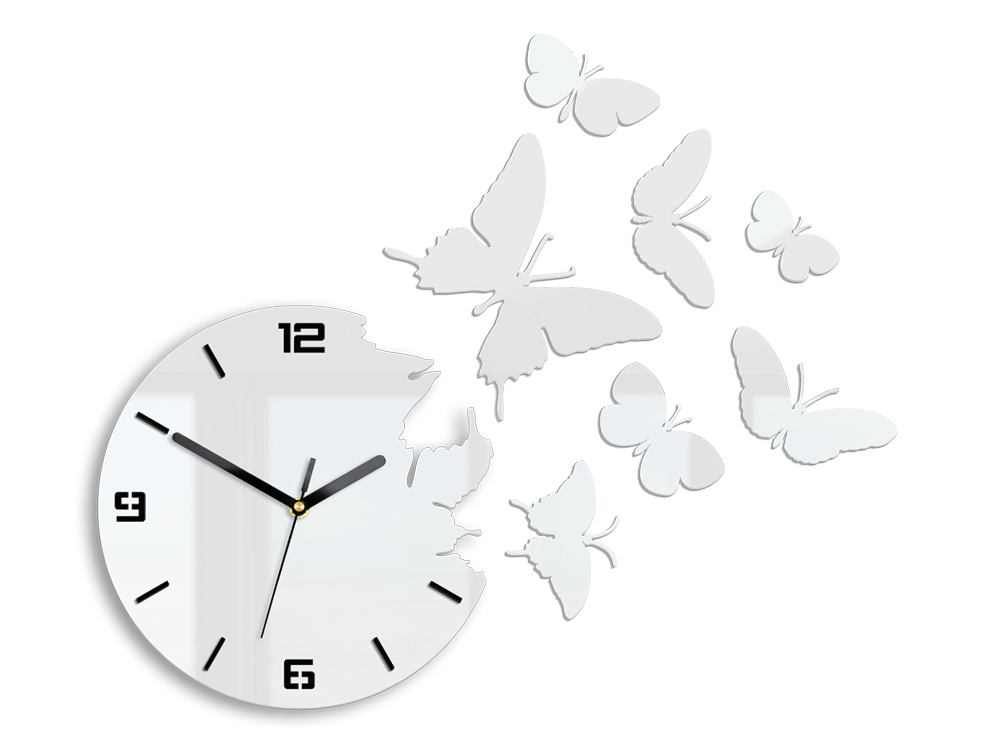 Levně Moderní nástěnné hodiny BUTTERFLIE 3D WHITE NH049