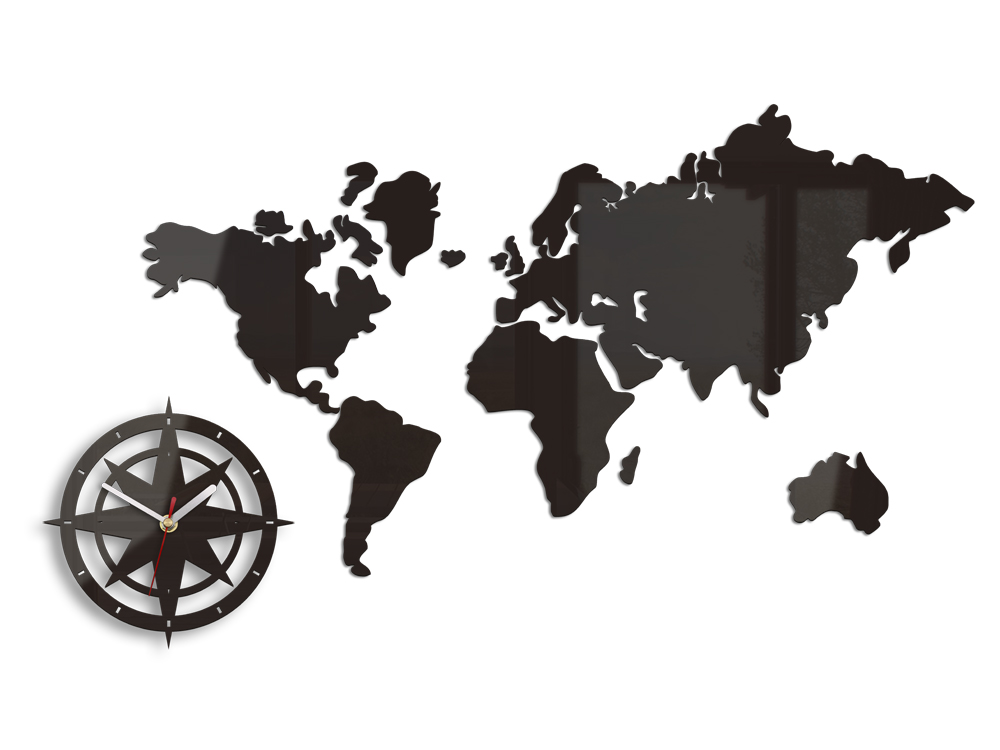 Levně Moderní nástěnné hodiny WORLD MAP WENGE