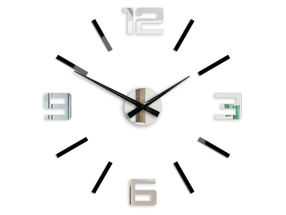 Levně Moderní nástěnné hodiny SILVER XL BLACK-MIRROR