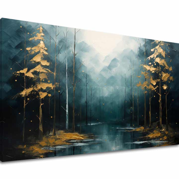 Levně Moderní umělecká malba Zlaté doteky lesa - PREMIUM ART