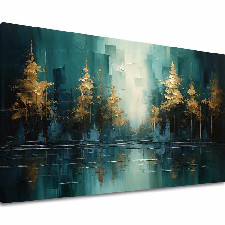 Levně Moderní umělecká malba Zlatý les odraz - PREMIUM ART