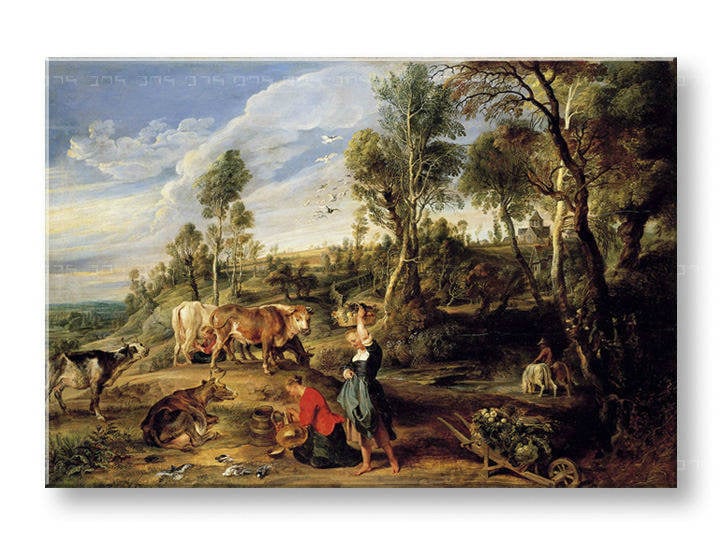 Obraz na plátně MILKMAIDS WITH CATTLE IN A LANDCAPE – Peter Paul Rubens 