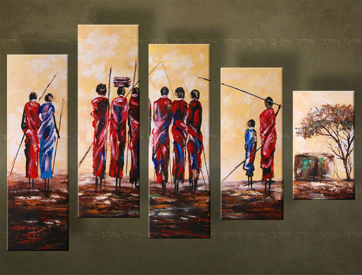 Ručně malovaný obraz "skladem"  AFRIKA 5 dílný 150x100 cm 5935FA