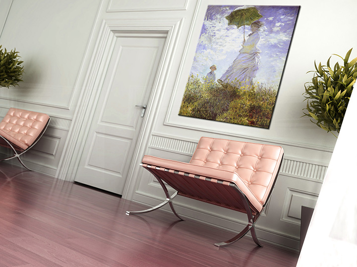 Obraz na plátně DÍVKA S DEŠTNÍKEM – Claude Monet 000 REP075 - 60x80 cm  reprodukce 60x80 cm