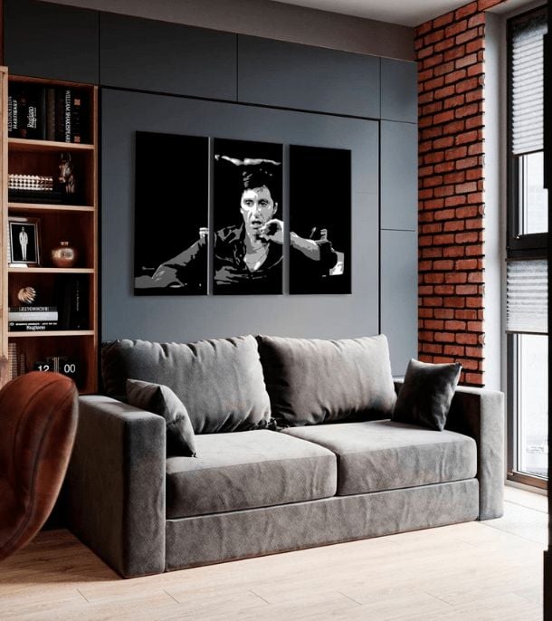 Největší mafiáni na plátně Scarface - Tony Montana přemýšlí nad svým plánem - 60x40 cm MAFIA Pop Art obrazy