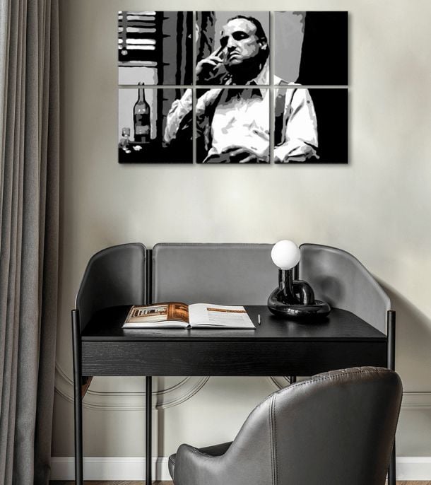 Největší mafiáni na plátně The Godfather - Vito Corleone s lahví skotské - 90x60 cm MAFIA Pop Art obrazy