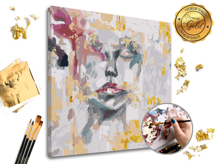 Malování podle čísel PREMIUM GOLD – Zapomenutá - 50x50 cm Sada na malování podle čísel ARTMIE se zlatými plátky