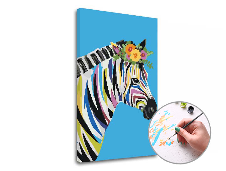 Malování podle čísel BAREVNÁ ZEBRA – nízká náročnost - 40x60 cm - na rámu Sada na malování podle čísel ARTMIE