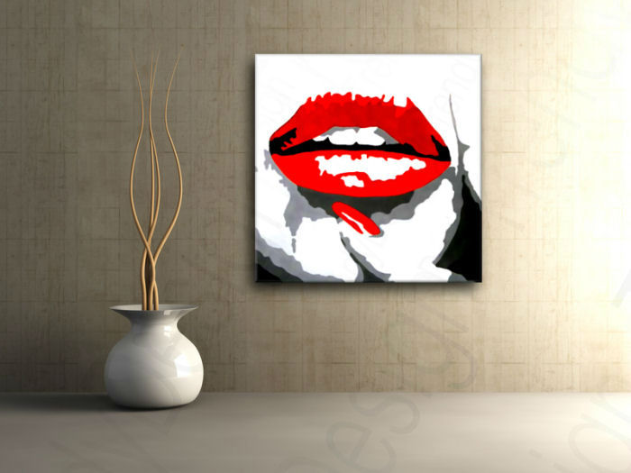 Ručně malovaný POP Art RED LIPS 1 dílný 100x100cm