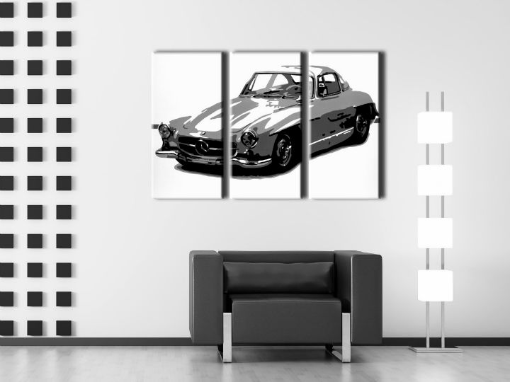 Ručně malovaný POP Art Mercedes SL 300 3 dílný 120x80cm