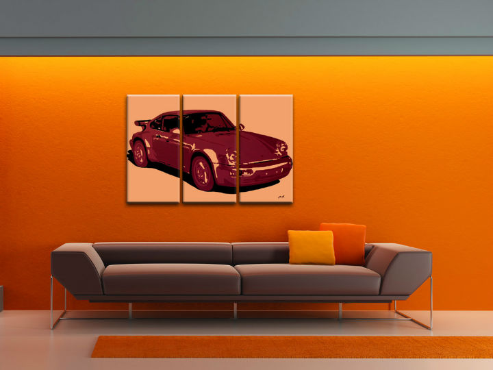 Ručně malovaný POP Art Porsche 911 3 dílný por - 120x80 cm POP ART obrazy