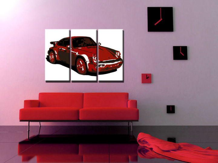 Ručně malovaný POP Art Porsche 911 3 dílný por2 - 120x80 cm POP ART obrazy