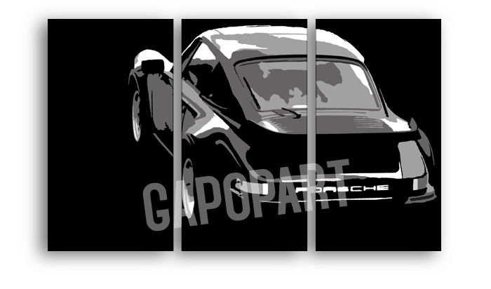 Ručně malovaný POP Art obraz PORSCHE 911 3 dílný por4 - 150x100 cm POP ART obrazy