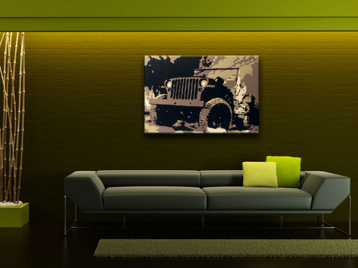 Ručně malovaný POP Art JEEP 1 dílný 100x70cm