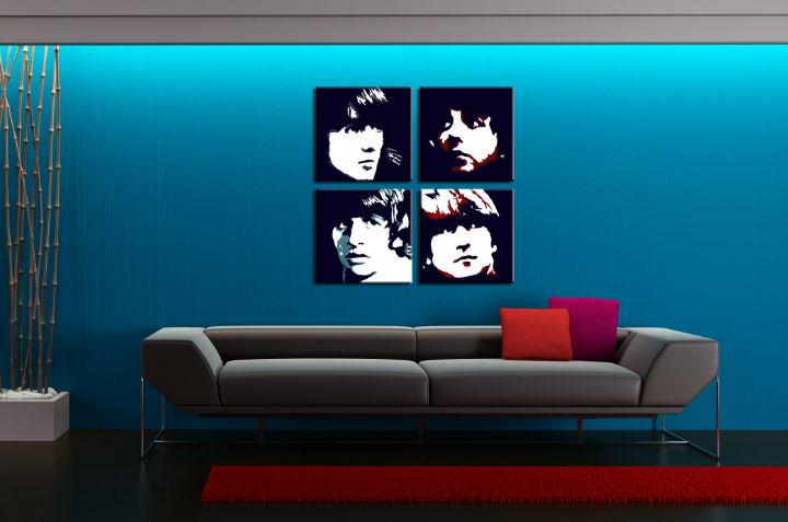 Ručně malovaný POP Art Beatles 4 dílný beat - 100x100 cm POP ART obrazy