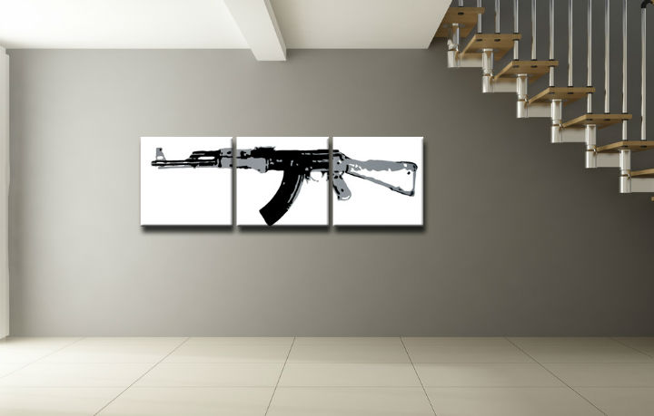 Ručně malovaný POP Art KALASHNIKOV 3 dílný ka - 120x40 cm POP ART obrazy