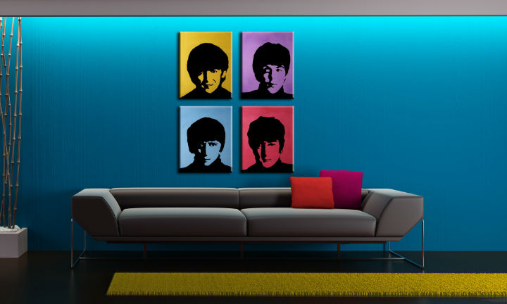 Ručně malovaný POP Art Beatles 4 dílný bea6 - 80x80 cm POP ART obrazy