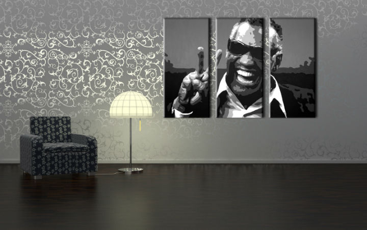 Ručně malovaný POP Art Ray Charles 3 dílný 120x80cm