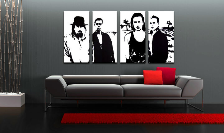 Ručně malovaný POP Art U2 IN BLACK 4 dílný 160x80cm