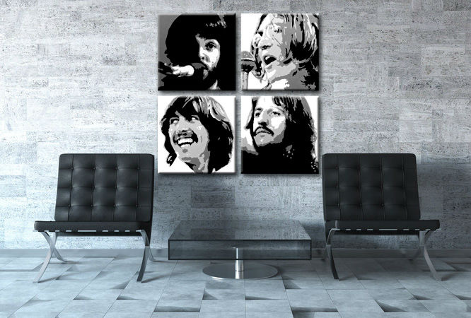 Ručně malovaný POP Art Beatles 4 dílný bea4 - 100x100 cm POP ART obrazy