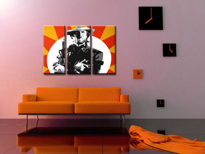 Ručně malovaný POP Art Clint Eastwood 3 dílný 120x80cm