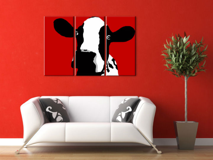 Ručně malovaný POP Art Cow 3 dílný cow