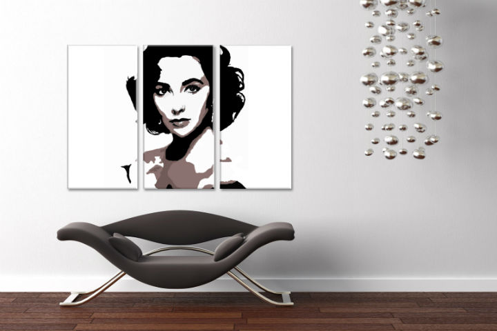 Ručně malovaný POP Art obraz Elizabeth Taylor 3 dílný et2 - 150x100 cm POP ART obrazy