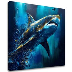Dekorativní malba na plátně - PREMIUM ART - Shark Force in Dark Water | 100x90 cm