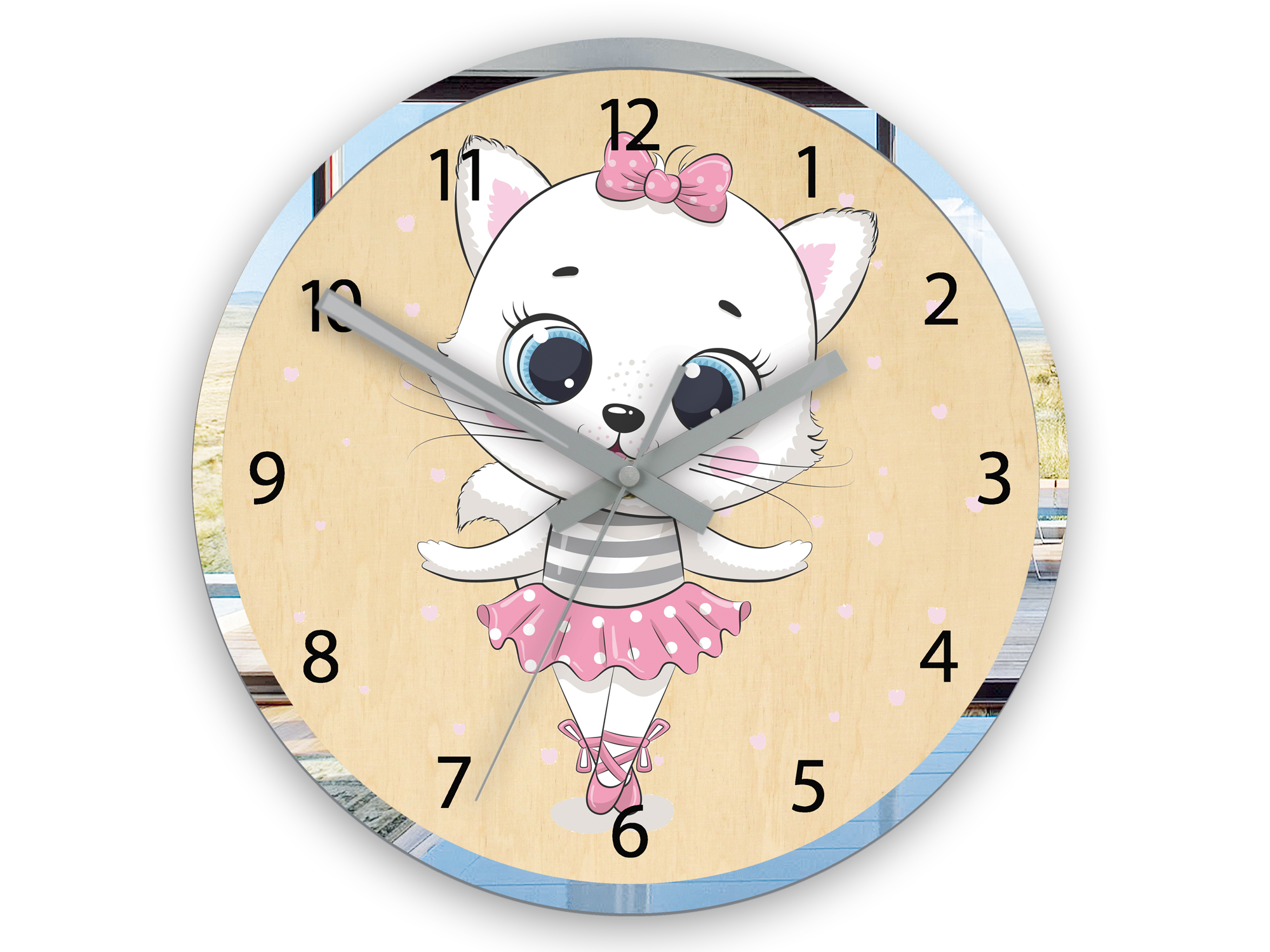 Dětské nástěnné hodiny Cat Ballerina nástěnné hodiny do dětského pokoje