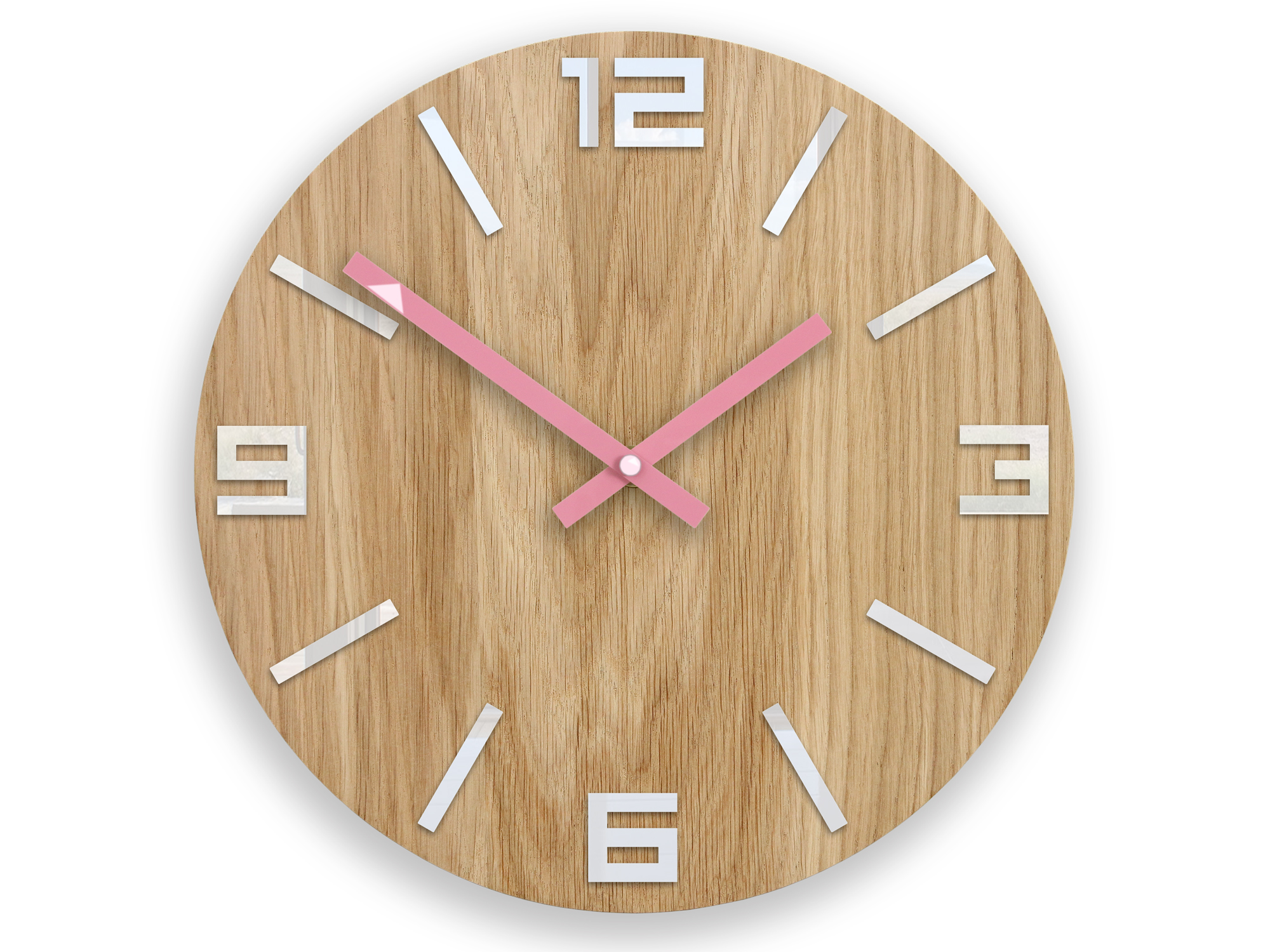 Dřevěné nástěnné hodiny ARABIC White-Pink nástěnné hodiny do obývacího pokoje
