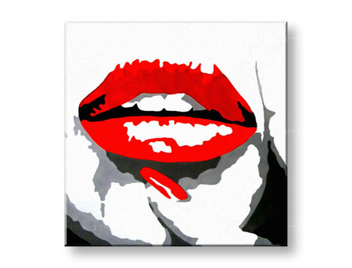 Ručně malovaný POP Art RED LIPS 1 dílný mund