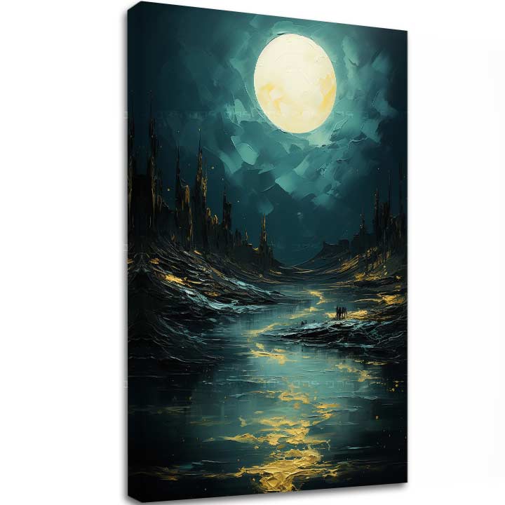 Moderní nástěnná dekorace Měsíc nad tajemnými skalami - PREMIUM ART | &lt;x&gt;40x60 cm&lt;/x&gt; Sbírka obrazů Natural Beauty