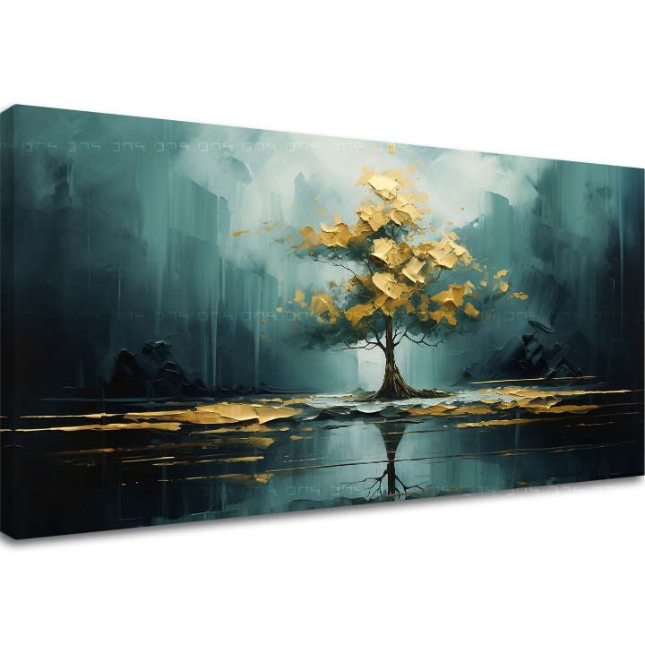 Moderní nástěnná dekorace Zlatý odraz v jezeře - PREMIUM ART | &lt;x&gt;50x100 cm&lt;/x&gt; Sbírka obrazů Natural Beauty