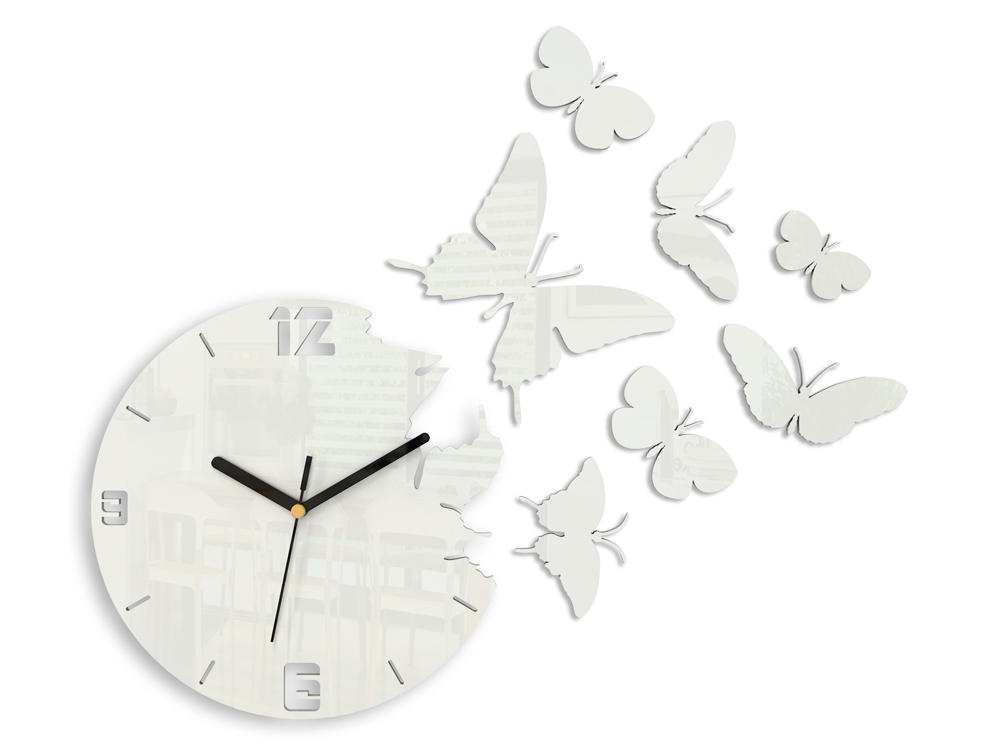 Moderní nástěnné hodiny MOTÝLE WHITE 