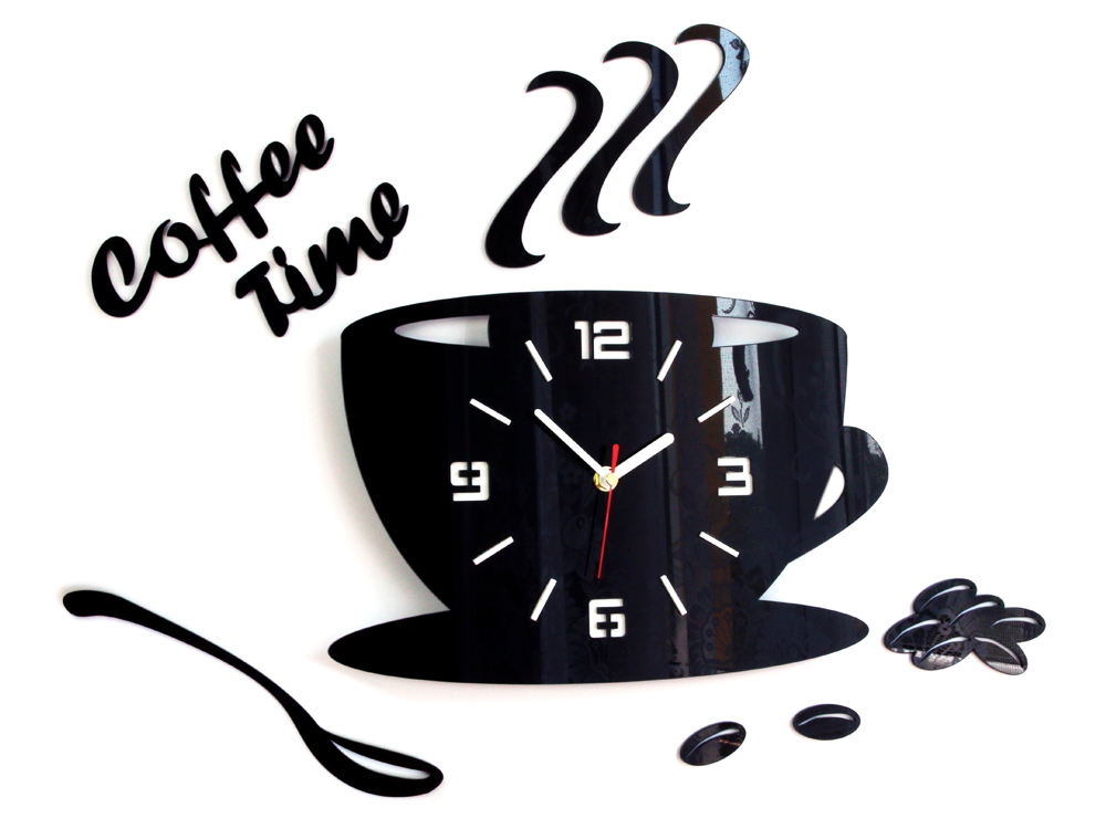 Moderní nástěnné hodiny COFFEE TIME 3D BLACK 