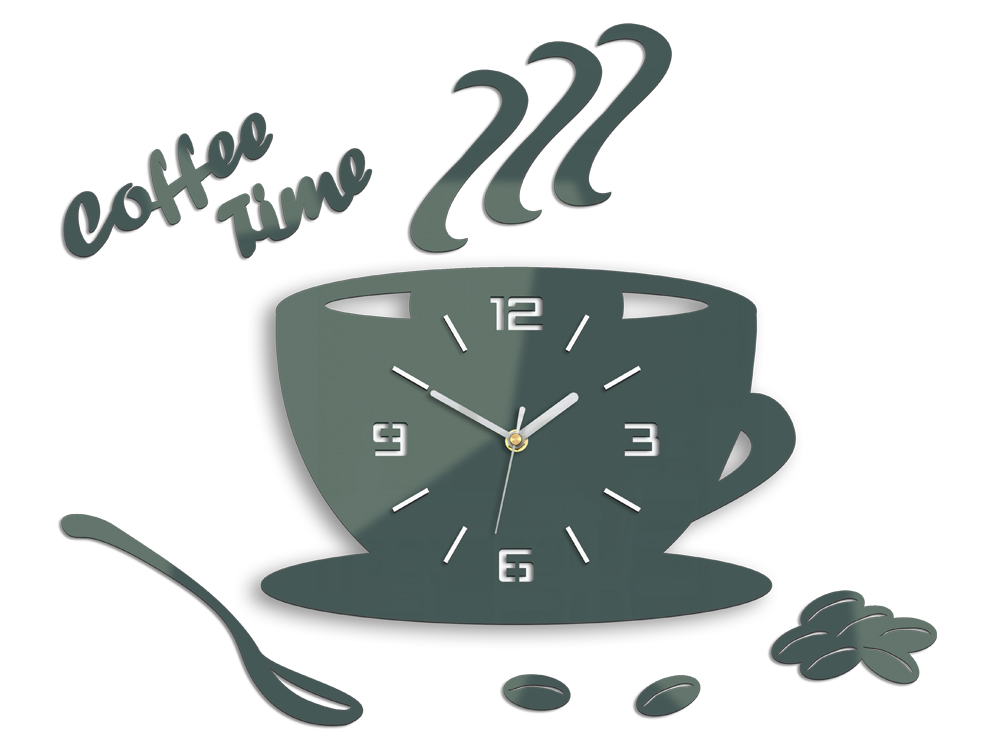 Moderní nástěnné hodiny COFFE TIME 3D GRAY 