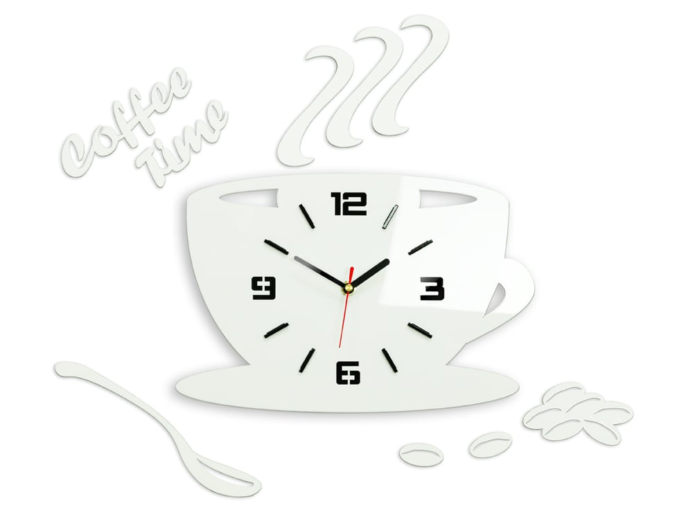 Moderní nástěnné hodiny COFFE TIME 3D WHITE 