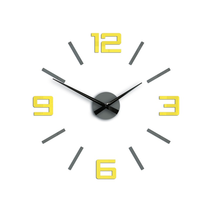 Moderní nástěnné hodiny SILVER XL GREY-YELLOW