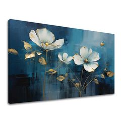 Nadčasová elegance na plátně Modrá abstrakce se zlatými akcenty 40x60 cm