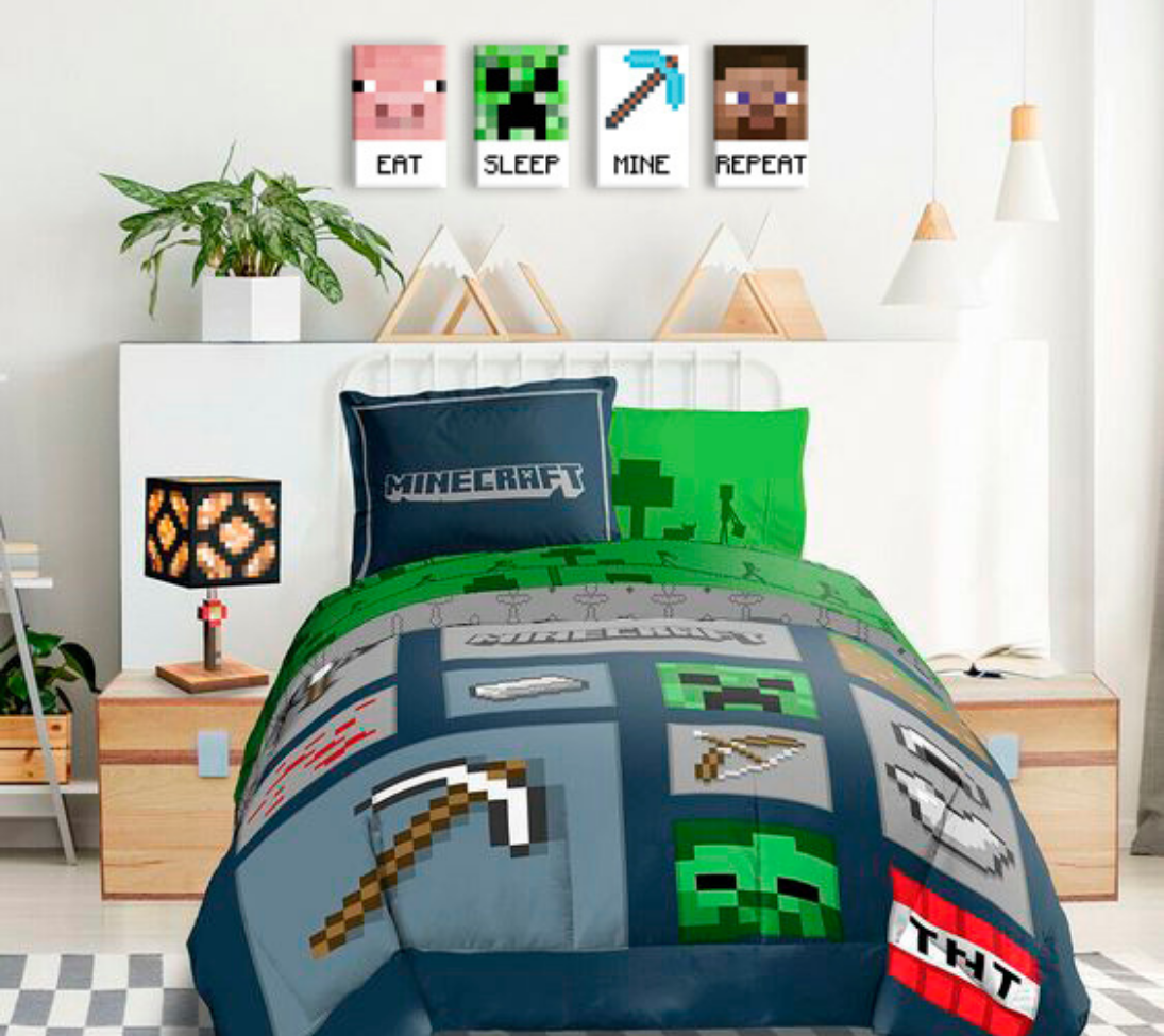 Minecraft obraz - Nejlepší postavičky na plátně - Eat, Sleep, Mine, Repeat - 120x30 cm Pro děti Minecraft obrazy